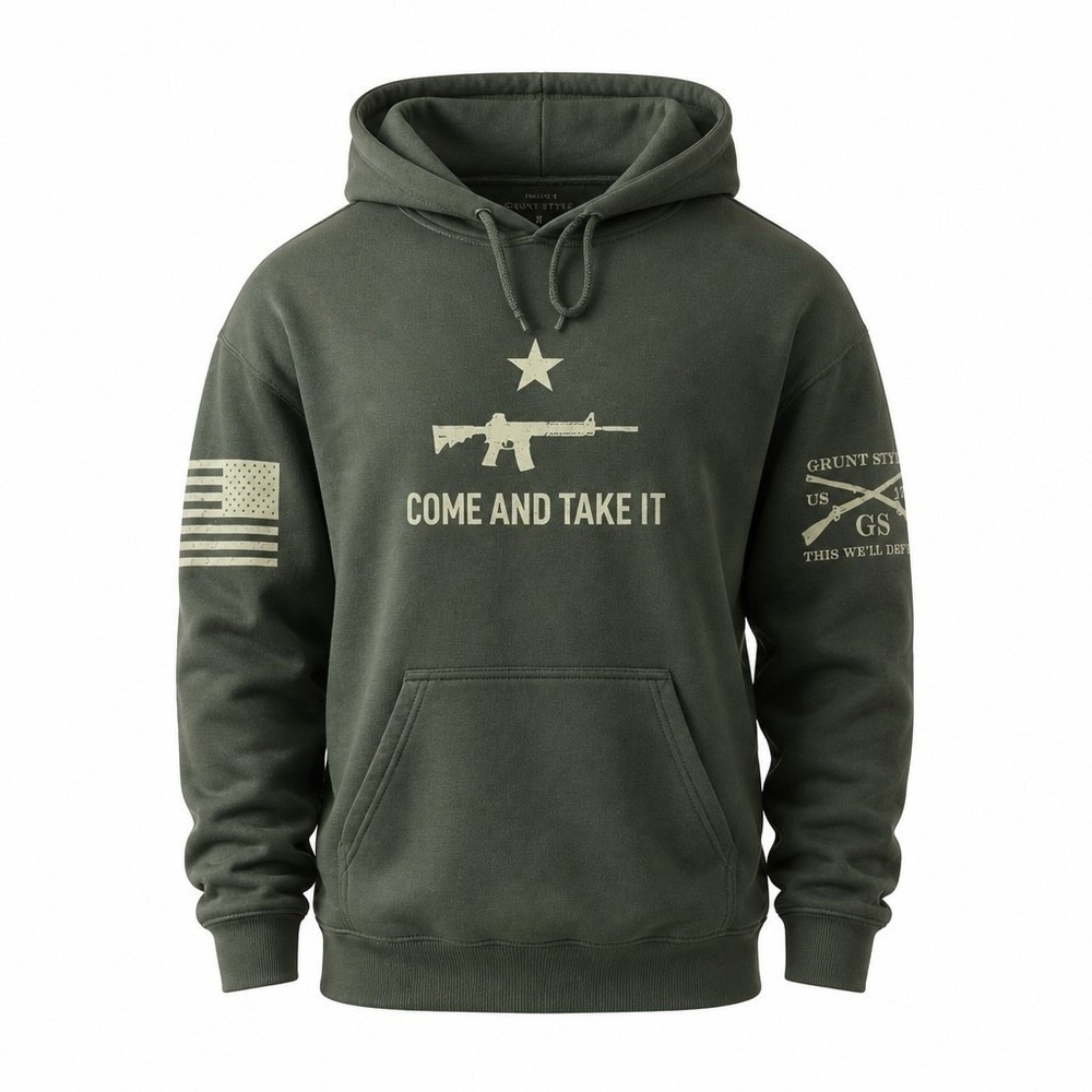 Grunt Style Hoodie Sweatshirt Mens M Come And TakeGreen Graphic Fleece Pullover